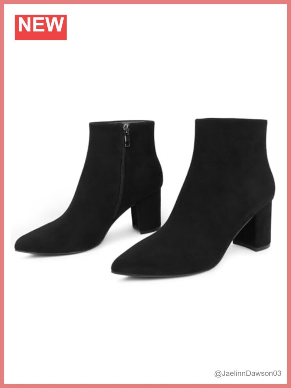 JOY IN LOVE Women's Ankle Boots Chunky Block Heel Pointed Toe Zipper Booties